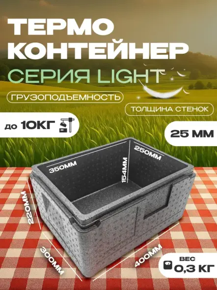 Термоконтейнер TERMOBOX Облегченный Light, 14 л, 400х300х220 мм, 30кг/м3