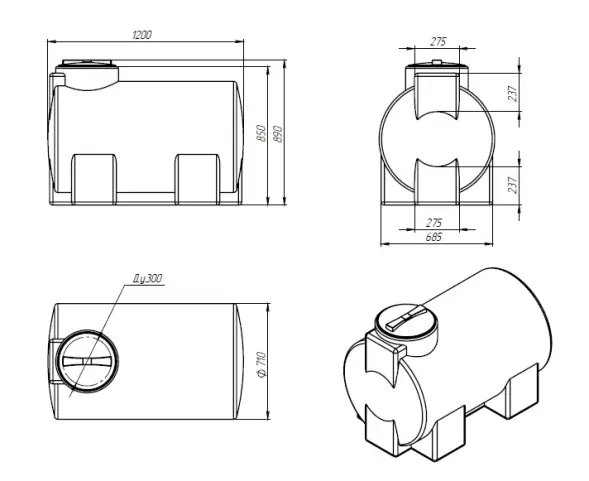 Емкость ЭВГ H 500л под плотность до 1.2 г/см3 синяя
