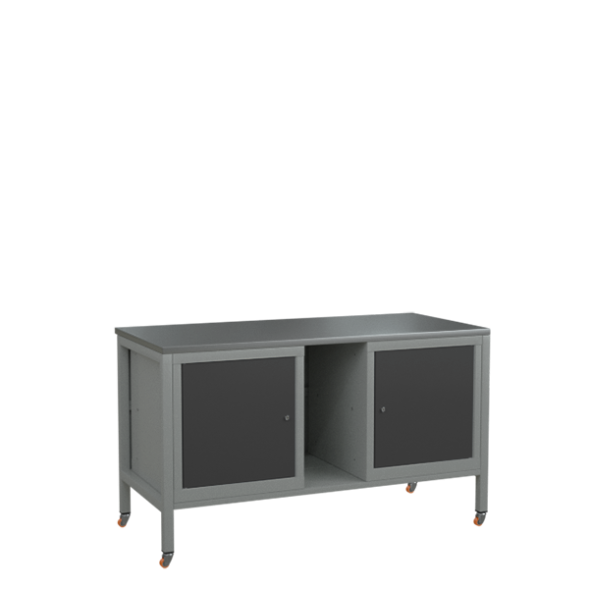 Верстак 1500 с 2 тумбами, полкой и поворотными колёсами [17006]