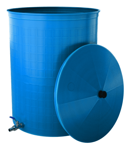 Бочка пластиковая садовая с краном 3/4" из латуни для дождевой воды и полива, 150л, голубой [362]