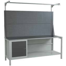 Верстак 2000 с двойным экраном и тумбой с распашной дверцей и полкой [17311]