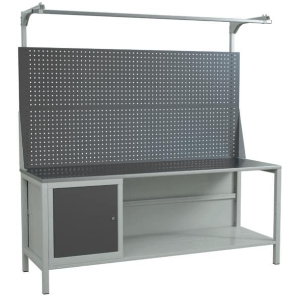 Верстак 2000 с двойным экраном и тумбой с распашной дверцей и полкой [17311]