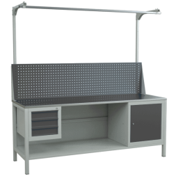 Верстак 2000 с экраном с консолями, тумбой и подвесной тумбой с 3 ящиками [9612]