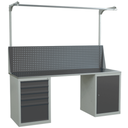 Верстак 2000 с экраном с консолями, выдвижной и распашной тумбами [9616]