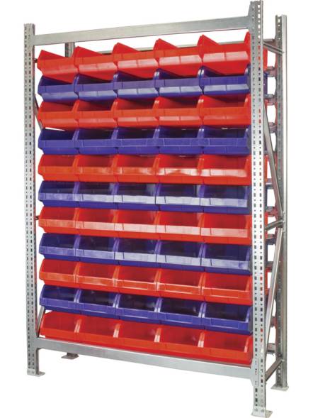 Стеллаж модульный для пластиковых ящиков, 2000x1310x400 мм, 11 ярусов, 55 ящиков (5003), синий [КМС-14-2000/5003]