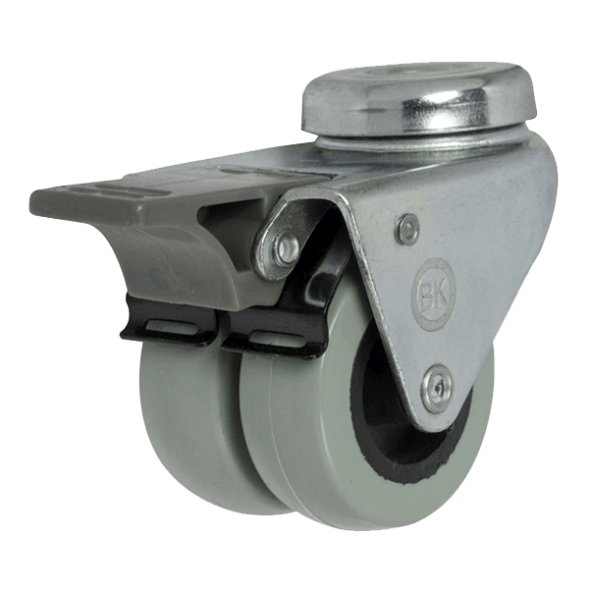 Аппаратное колесо полиуретановое сдвоенное под болт с тормозом [10118]