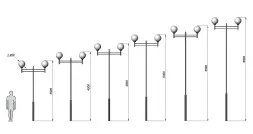 Стальной фонарный столб Т-13-2 со светильниками 4,5 м