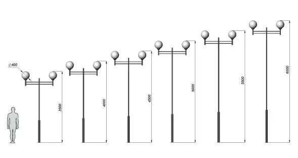 Стальной фонарный столб Т-13-2 со светильниками 4,5 м