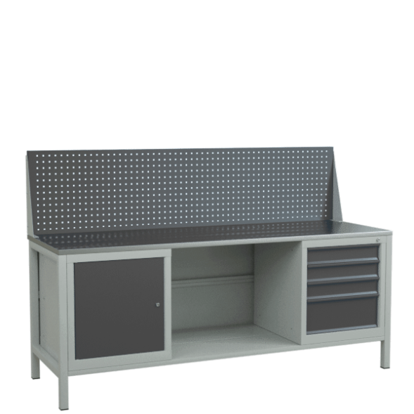 Верстак 2000 с экраном, тумбой с полкой и тумбой с выдвижными ящиками [9620]