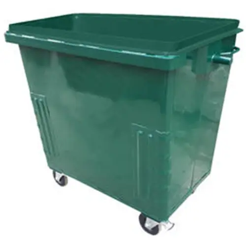 Металлический контейнер Waste Box 0,8 куб. м радиусный угол без крышки на колесах Зеленый