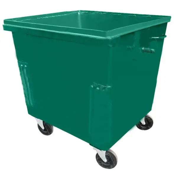 Металлический контейнер Waste Box 1,1 куб. м без крышки на колесах Зеленый