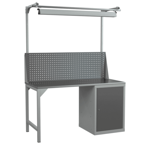 Верстак 1500 с тумбой, светильником и экраном с консолями [18324]