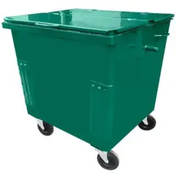 Металлический контейнер Waste Box 1,1 куб. м с крышкой и на колесах Зеленый