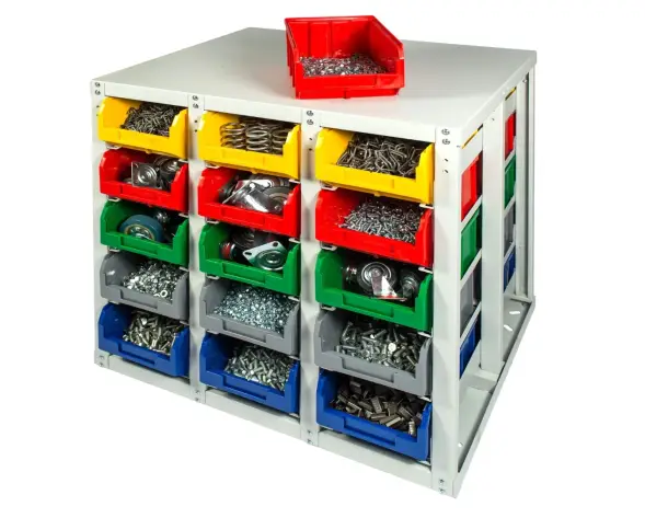 Стеллаж с направляющими мобильный, двусторонний, Стелла-техник V3-30-150-И 30 ячеек, грузоподъемность 400кг