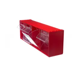 Короб откидной Стелла-техник F-600-4 , 600х178х206мм, 4 ячейки, красный, прозрачный