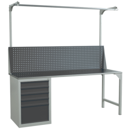 Верстак 2000 с экраном с консолями, тумбой с распашной дверцей и 2 полками [17329]