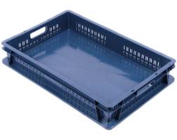 Ящик (евролоток) пластиковый штабелируемый, 600х400х100 мм, синий, перфорированный [600400100-0]