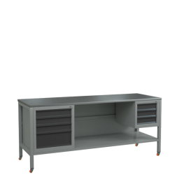 Верстак 2000 с колёсами, полкой, тумбой с 3 выдвижными ящиками и тумбой с 4 выдвижными ящиками [17136]