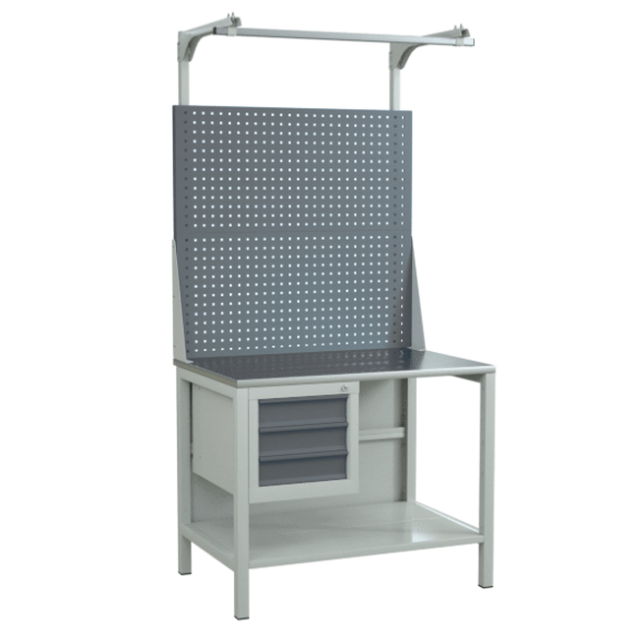 Верстак 1000 с тумбой с 3 выдвижными ящиками и двойным экраном [17238]