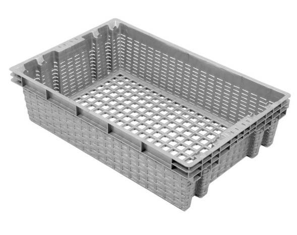 Ящик (евролоток) пластиковый с перфорацией, 600х400х152 мм, серый [600400152-03]