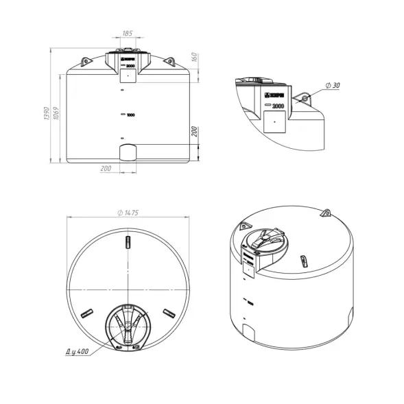 Емкость TOR 2000л под плотность до 1.5 г/см³ синяя
