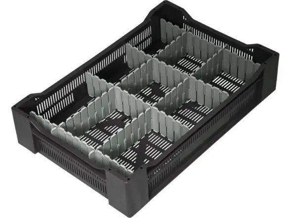 Ящик пластиковый перфорированный, 600x400x135 мм, 32,4 л, черный [119]