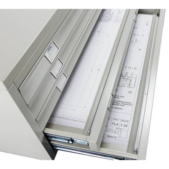 Шкаф металлический картотечный (картотека) для чертежей ПРАКТИК A0-20, А0, 20 ящиков, 1660x1359x927 мм