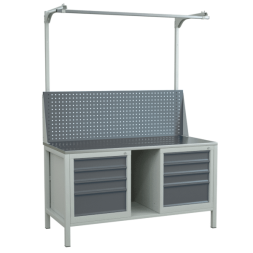 Верстак 1500 на 2 тумбы с экраном с консолями [9466]