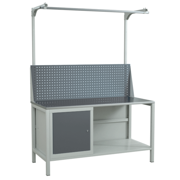 Верстак 1500 с распашной тумбой с полкой и экраном с консолями [17277]