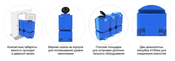 Емкость ST 2000л с патрубками 100мм под плотность до 1.2 г/см3 с откидной крышкой синяя в обрешетке