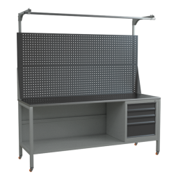 Верстак 2000 с колёсами, двойным экраном и тумбой с 4 выдвижными ящиками [17088]