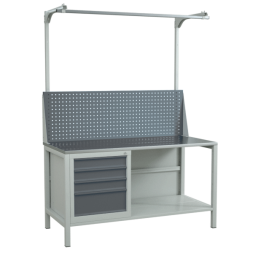 Верстак 1500 с тумбой для инструментов и экраном с консолями [17288]