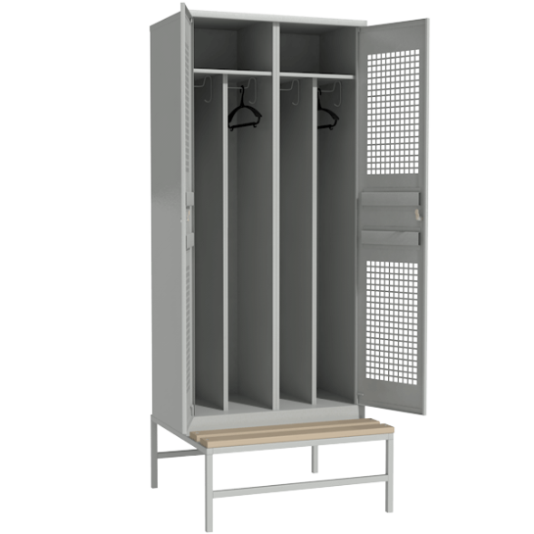 Шкаф для раздевалки на 4 отделения с перфорированными дверцами на подставке [12988]