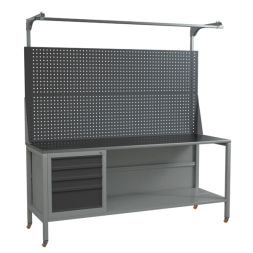 Верстак 2000 с колёсами, двойным экраном и тумбой с 4 выдвижными ящиками [17089]