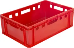 Ящик пластиковый сплошной с гладким дном Е2 (евроформат), 600x400x200 мм, 40 л, красный [207 гд]