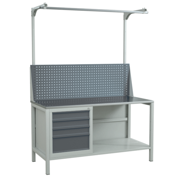 Верстак 1500 с тумбой для инструментов и экраном с консолями [17289]