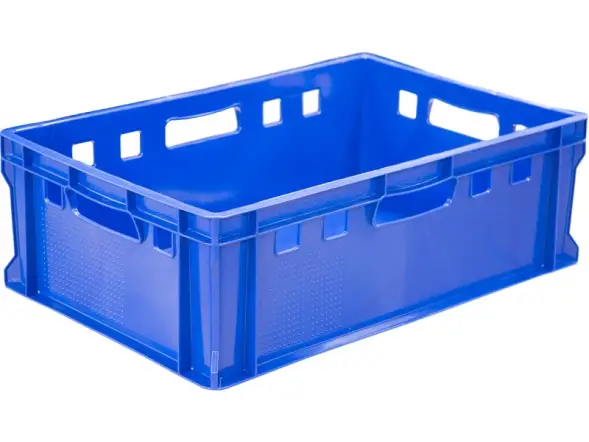 Ящик пластиковый мясной сплошной Е2 (евроформат), 600х400х200 мм, 42 л, синий [207-P]